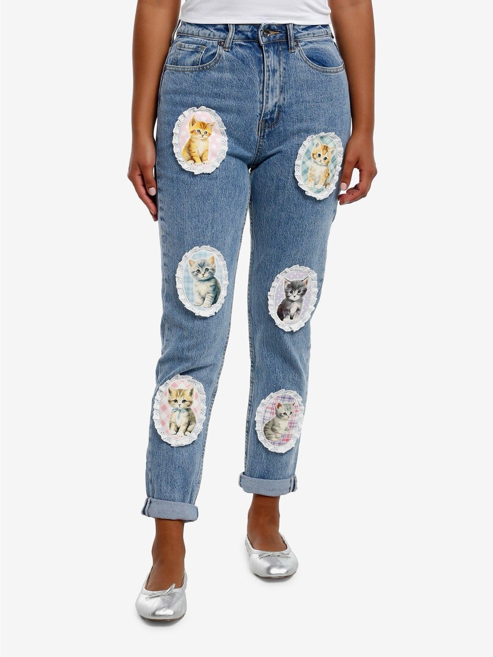 Hot Topic Sweet Society Cat Portrait Bow Mom Jeans-Juniors Size 11